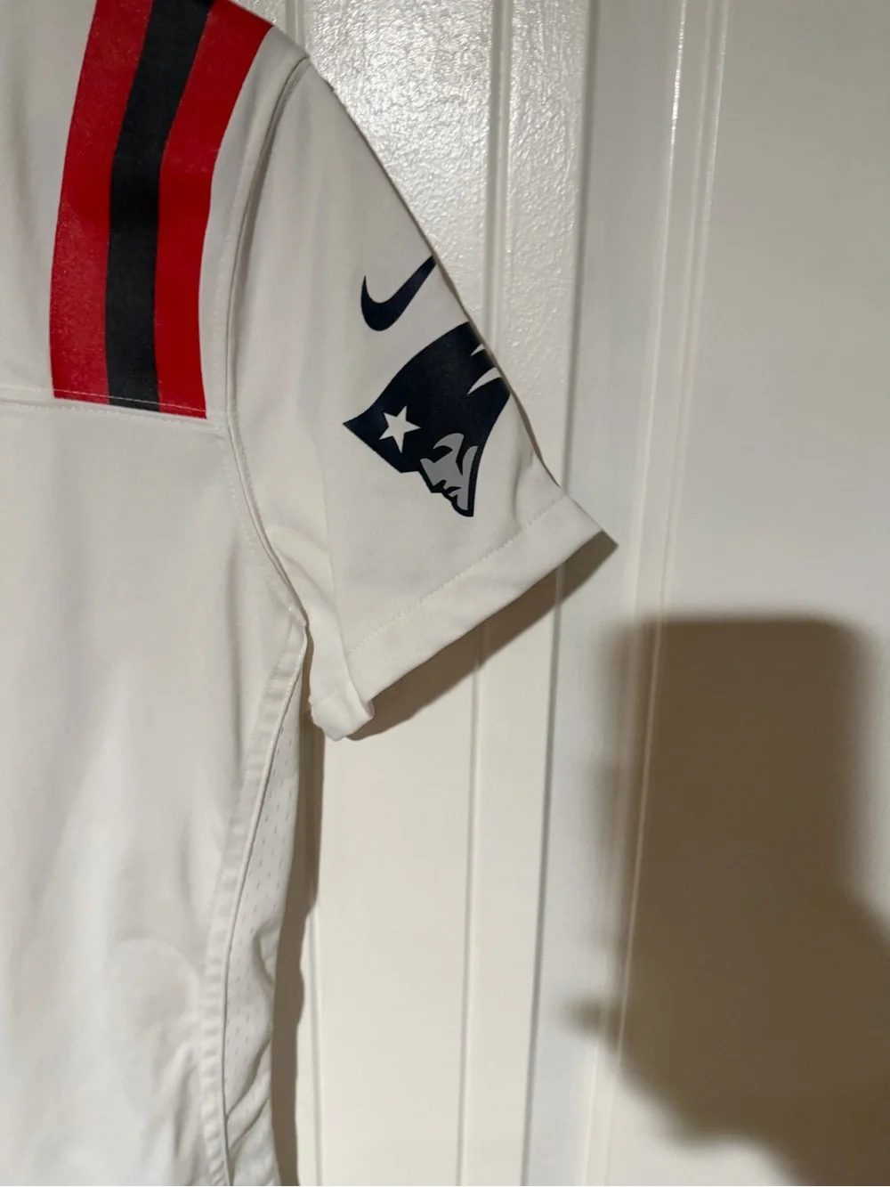 Wom Nike White New England Patriots #1 Football Jersey with Red & Blue Accents